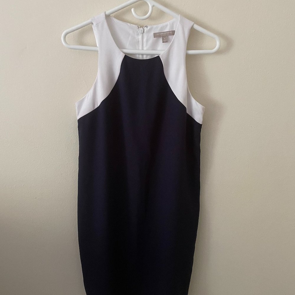 Banana Republic White and Navy Blue  Dress